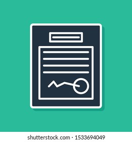 Blue Filled form icon isolated on green background. File icon. Checklist icon. Business concept.  Vector Illustration