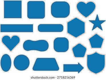 Conjunto de Formas geométricas rellenas de azul. Iconos redondeados, etiquetas y símbolos con estilo sólido. Perfecto para diseño de interfaz de usuario, infografías, App y presentaciones.