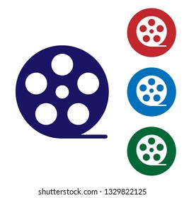 Blue Film reel icon isolated on white background. Set color icon in circle buttons. Vector Illustration