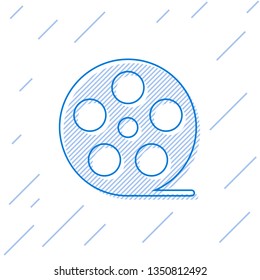 Blue Film reel line icon isolated on white background. Vector Illustration