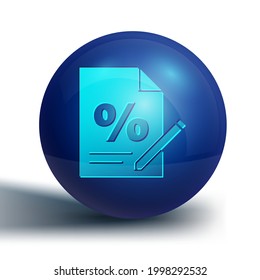 Blue Finance Document Symbol einzeln auf weißem Hintergrund. Papierbankdokument für Rechnung oder Rechnungskonzept. Blauer Kreis-Knopf. Vektorgrafik