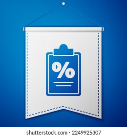 Blue Finance document icon isolated on blue background. Paper bank document for invoice or bill concept. White pennant template. Vector Illustration