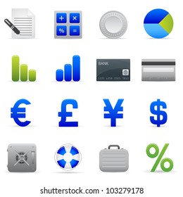 Blue Finance Icons Professional vector set of finance for your website, application, or presentation. The graphics can easily be edited colored individually and be scaled to any size