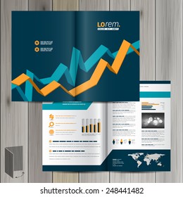 Blue Financial Brochure Template Design With Diagram Elements. Cover Layout