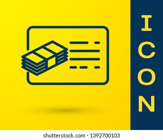 Blue Financial document line icon isolated on yellow background. Invoice and money icon. Budget planning, money saving and paying debt concept. Vector Illustration
