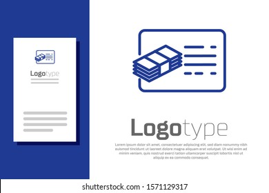 Blue Financial document line icon isolated on white background. Invoice and money icon. Budget planning, money saving and paying debt concept. Logo design template element. Vector Illustration