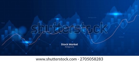Blue financial market backdrop, graph trending upward. Ideal for financial, investment, economic concepts, business presentations, reports, marketing materials.