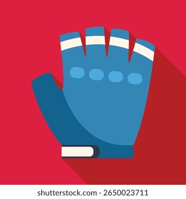 Blue fingerless sports glove with short fingers icon in flat style on a red background