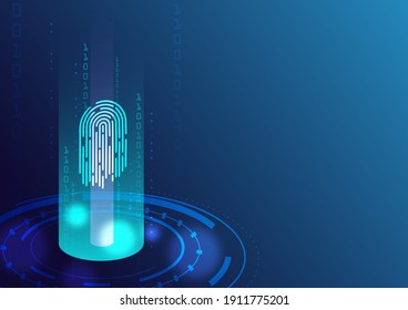 Blaues Fingerabdruck- und digitales System auf dunklem Hintergrund, Technologie, Netzwerk in der Zukunft