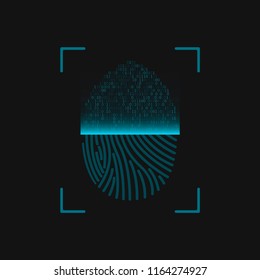 Blue Fingerprint scan icon for computer or other device security. Vector illustration
