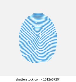 Blue fingerprint shape. Secure identification and biometric authorization. Isolated on background. Vector illustration