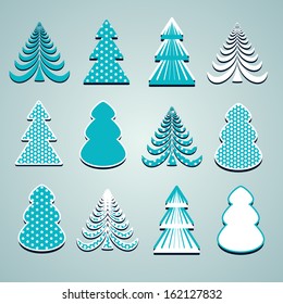 Blue Fir Tree Symbols, vector