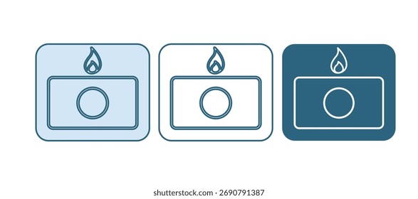Icono azul del sistema de alarma contra incendios aislado sobre fondo blanco. Tire de la caja de seguridad contra incendios de peligro.  Vector