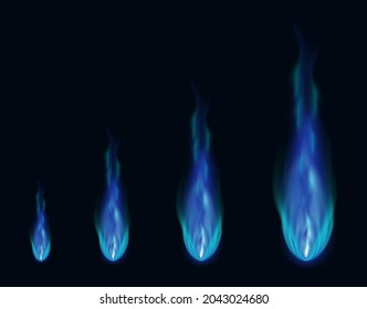 Blue fire animation sprites. Comet. Animation for a game or cartoon. Vector illustration. Flat bonfire 