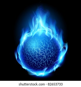 Blue fire ball. Illustration on black background for design