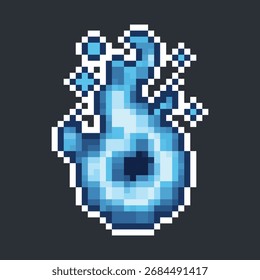 blue fire ball in pixel art style