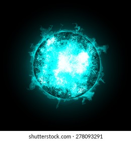 Blue Fire Ball Planet. World on fire. Illustration on black background