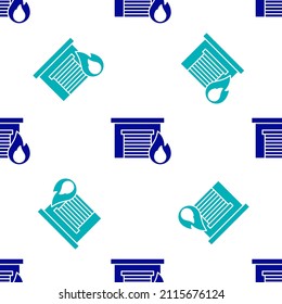 Blue Fire in burning garage icon isolated seamless pattern on white background.  Vector