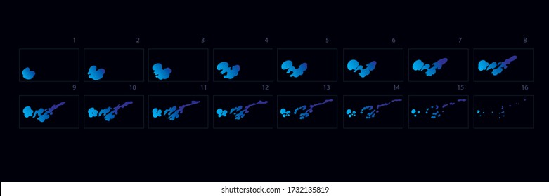 Die Animation der Blauen Feuerexplosion brach aus. Brand-Effekt-Sprites-Blatt für Spiele, Cartoon oder Animation .- Vector
