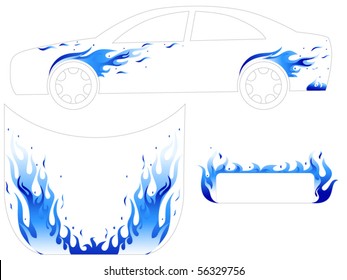 Blue fire car tattoo