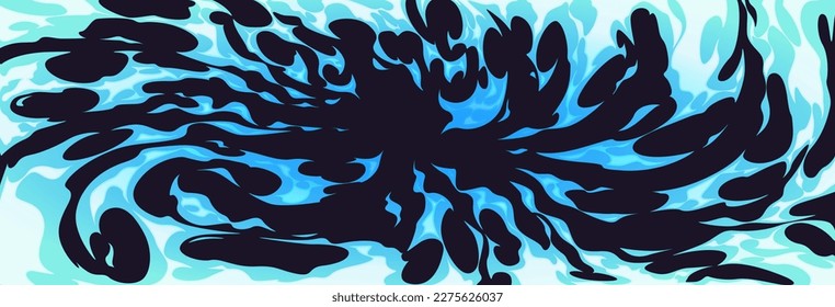 Blue fire effect or cartoon water comics vector background. Abstract dynamic flame game texture pattern. Sea or ocean splash flow theme wallpaper. Isolated river swirl surface frame illustration.