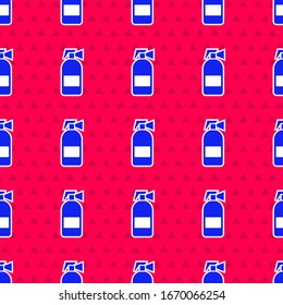 Blue Fire extinguisher icon isolated seamless pattern on red background.  Vector Illustration