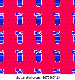 Blue Fire extinguisher icon isolated seamless pattern on red background.  Vector Illustration
