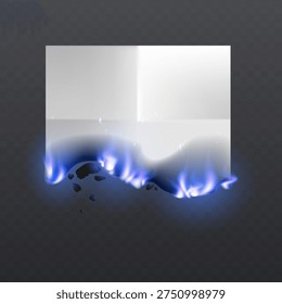 Blue fire flame border burning along edge with glowing heat and smoke effect.