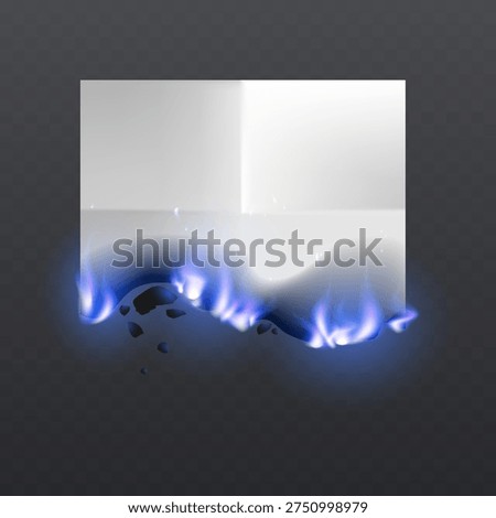 Blue fire flame border burning along edge with glowing heat and smoke effect.