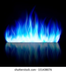 Blue fire flame. Isolated. Background.