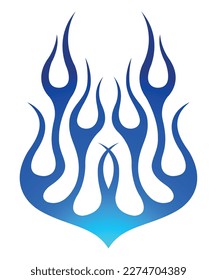 Blue fire flames electric racing car decal vector art graphic. Tribal flame electric sports car bonnet vinyl decal. Hood decoration for cars, auto, truck, boat, suv and motorcycle tank.