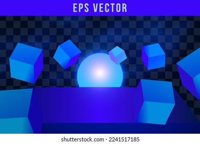 Blue fire flames on object with transparency isolated on checkered vector background. Special light effects for design and decoration. Fireball easy to use.