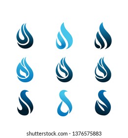 Blue fire flames symbols icons vector set