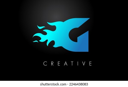 Diseño del logotipo de la flama azul celeste G. Vector de concepto del logotipo de encendido.