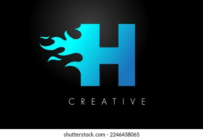 Blue fire  Blue H Letter Flame Logo Design. Fire Logo Lettering Concept Vector.
