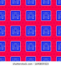 Blue Fire hose cabinet icon isolated seamless pattern on red background.  Vector Illustration