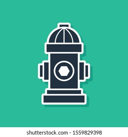 Blue Fire hydrant icon isolated on green background.  Vector Illustration
