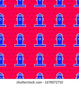 Icono del hidrante azul aislado sin fisuras en el fondo rojo. Ilustración vectorial