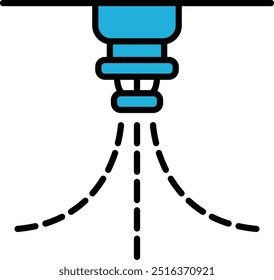 A blue fire hydrant with a spray nozzle