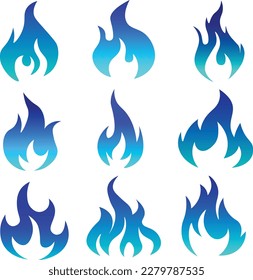 Blue fire icon Flat fire flame vector illustration. blue flame or campfire isolated on white