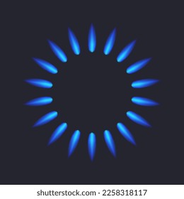 Icono de fuego azul. Símbolo de la quema de gas natural. Ilustración del vector aislada en un fondo oscuro