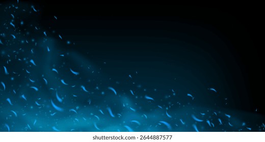 El fuego azul y la llama helada emiten humo, destellos y partículas brillantes. Abstractas fondo oscuro con niebla mágica, polvo de brasas y energía de neón. Vector 3D realista. Perfecto para brujería o temas de juego.