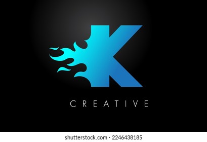 Blue fire  Blue K Letter Flame Logo Design. Fire Logo Lettering Concept Vector.