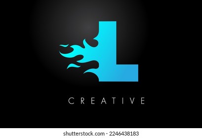 Blue fire  Blue L Letter Flame Logo Design. Fire Logo Lettering Concept Vector.