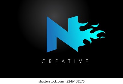 Blue fire  Blue N Letter Flame Logo Design. Fire Logo Lettering Concept Vector.