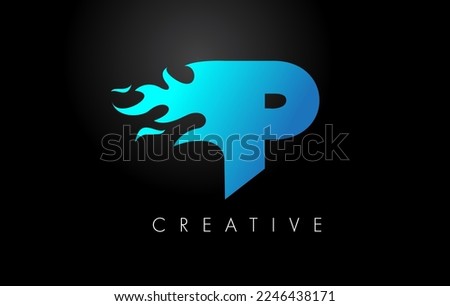 Blue fire  Blue P Letter Flame Logo Design. Fire Logo Lettering Concept Vector.