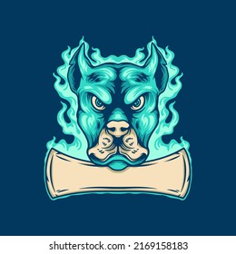 Blue Fire Pitbull Illustration For Merchandise