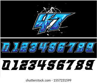 Blue fire racing start number cool  for your team racing or number sport