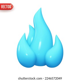 Blue Fire. Realistic 3d design In cartoon style. Icon isolated on white background. vector illustration
