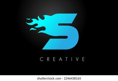 Blue fire  Blue S Letter Flame Logo Design. Fire Logo Lettering Concept Vector.